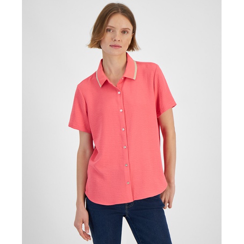 타미힐피거 Womens Contrast Collar Short Sleeve Shirt