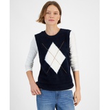 Womens Fuzzy Argyle Sweater Vest