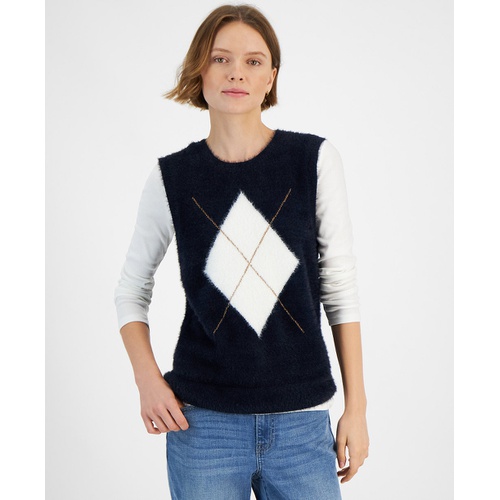 타미힐피거 Womens Fuzzy Argyle Sweater Vest