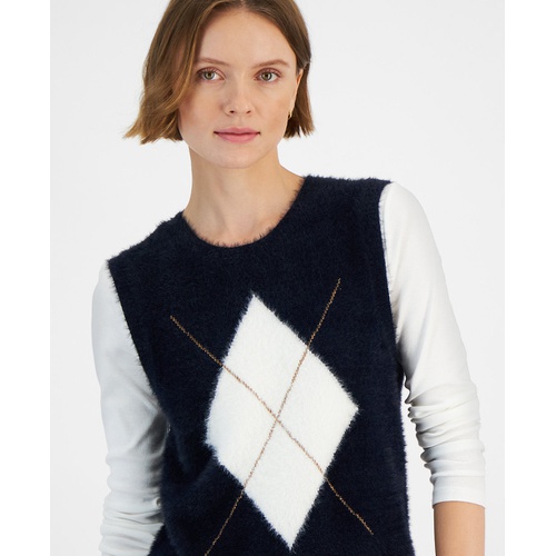 타미힐피거 Womens Fuzzy Argyle Sweater Vest