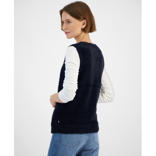 타미힐피거 Womens Fuzzy Argyle Sweater Vest