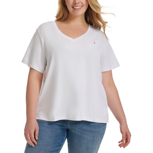 타미힐피거 Plus Size V Neck T Shirt