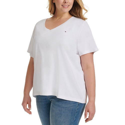 타미힐피거 Plus Size V Neck T Shirt