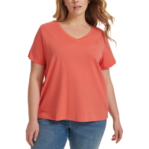 타미힐피거 Plus Size V Neck T Shirt