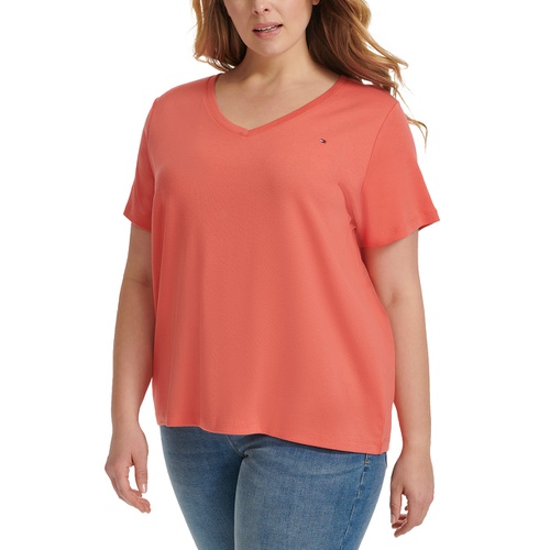 타미힐피거 Plus Size V Neck T Shirt