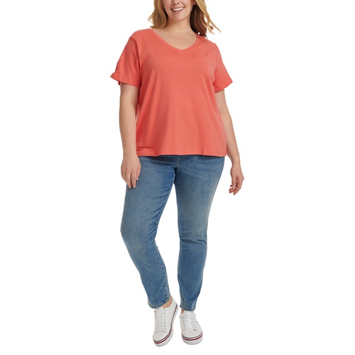 타미힐피거 Plus Size V Neck T Shirt