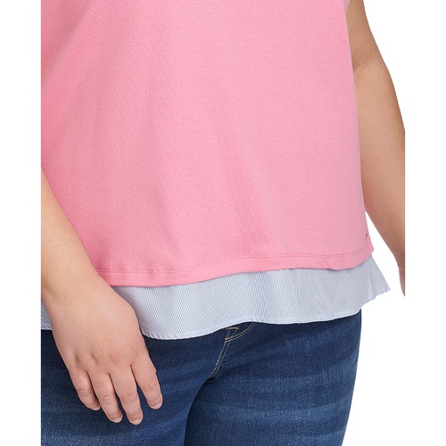 타미힐피거 Plus Size Boat Neck Ruffled Hem T Shirt