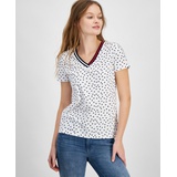 Womens Dot Print Signature V Neck Top