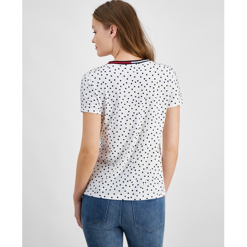 타미힐피거 Womens Dot Print Signature V Neck Top