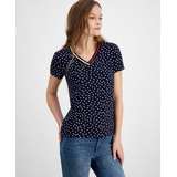 Womens Dot Print Signature V Neck Top