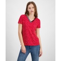 Womens Dot Print Signature V Neck Top