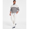 Mens Textured Knit Stripe Crewneck Sweater