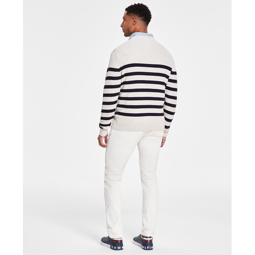 타미힐피거 Mens Textured Knit Stripe Crewneck Sweater