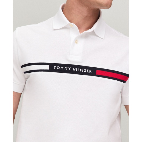 타미힐피거 Mens Short Sleeve Embroidered Chest Stripe Polo Shirt