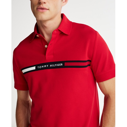 타미힐피거 Mens Short Sleeve Embroidered Chest Stripe Polo Shirt