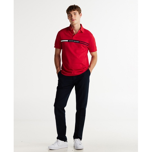 타미힐피거 Mens Short Sleeve Embroidered Chest Stripe Polo Shirt