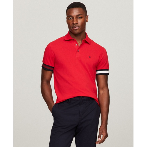 타미힐피거 Mens Slim Fit Stripe Cuff Polo Shirt