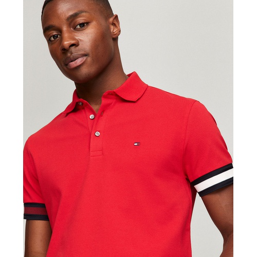 타미힐피거 Mens Slim Fit Stripe Cuff Polo Shirt