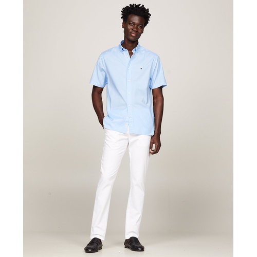 타미힐피거 Mens Short Sleeve Flex Poplin Button Down Shirt