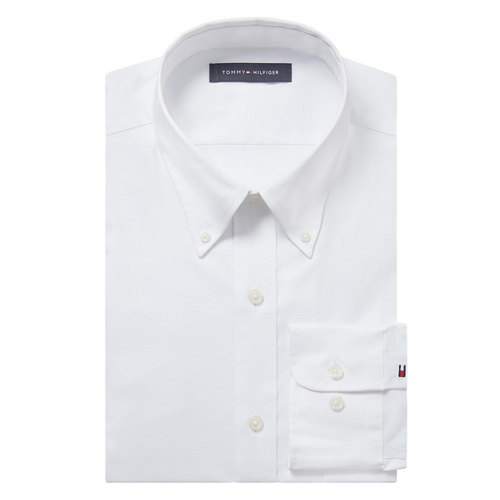 타미힐피거 Mens TH Flex Regular Fit Wrinkle Resistant Stretch Pinpoint Oxford Dress Shirt