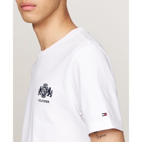 타미힐피거 Mens Short Sleeve Crewneck Embroidered Heritage Crest T Shirt