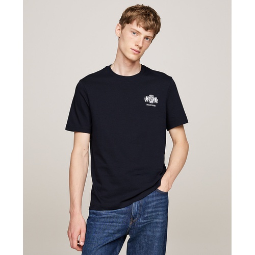 타미힐피거 Mens Short Sleeve Crewneck Embroidered Heritage Crest T Shirt