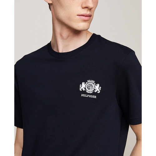 타미힐피거 Mens Short Sleeve Crewneck Embroidered Heritage Crest T Shirt