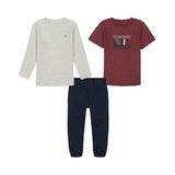 Baby Boy Long Sleeve Heather Thermal Short Sleeve Logo Tee Twill Joggers 3 Piece Set