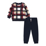 Toddler Boy Plaid Sherpa Crewneck Fleece Joggers 2 Piece Set