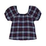 Big Girls Seersucker Plaid Puff Sleeve Top