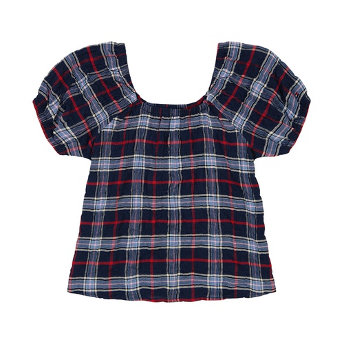 타미힐피거 Big Girls Seersucker Plaid Puff Sleeve Top