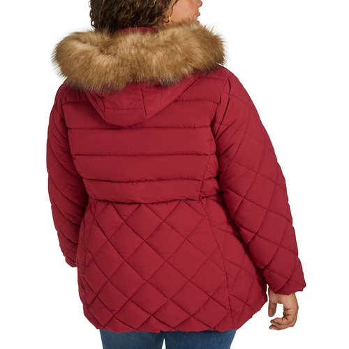 타미힐피거 Plus Size Faux-Fur-Trim Hooded Puffer Coat