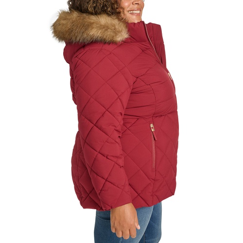 타미힐피거 Plus Size Faux-Fur-Trim Hooded Puffer Coat