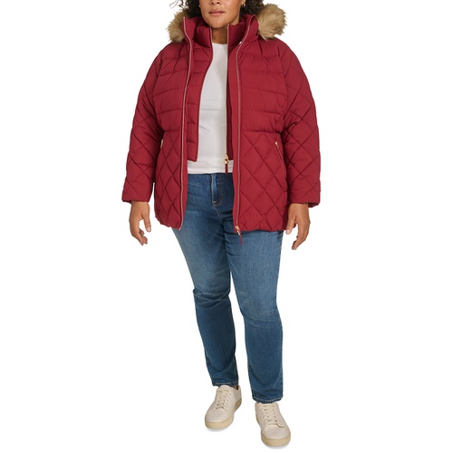 타미힐피거 Plus Size Faux-Fur-Trim Hooded Puffer Coat