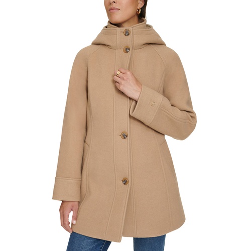 타미힐피거 Womens Hooded Button-Front Coat