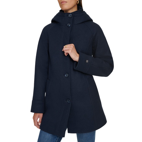 타미힐피거 Womens Hooded Button-Front Coat