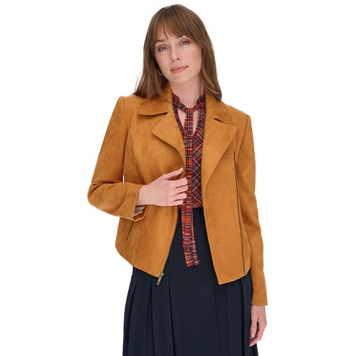 타미힐피거 Womens Faux Suede Moto Long Sleeve Jacket