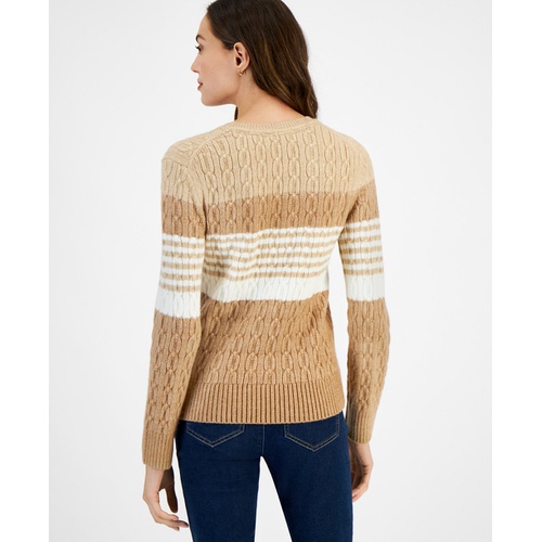 타미힐피거 Womens Leila Colorblocked Cable Knit Sweater