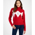 Womens Argyle Print Turtleneck Sweater