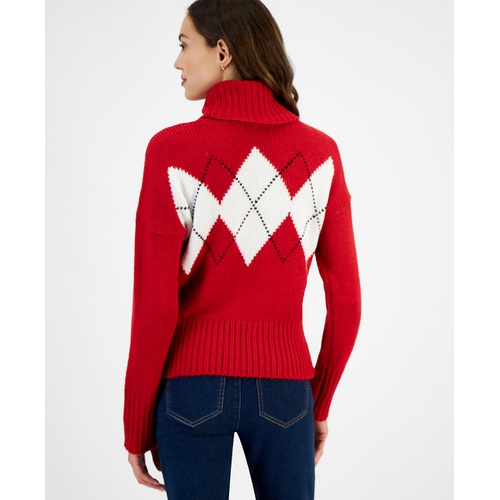 타미힐피거 Womens Argyle Print Turtleneck Sweater