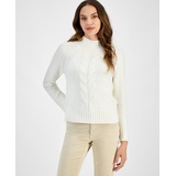 Womens Cable Knit Mock Neck Sweater