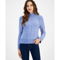 Womens Cable Knit Mock Neck Sweater