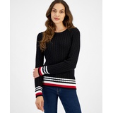 Womens Cable Knit Crewneck Sweater