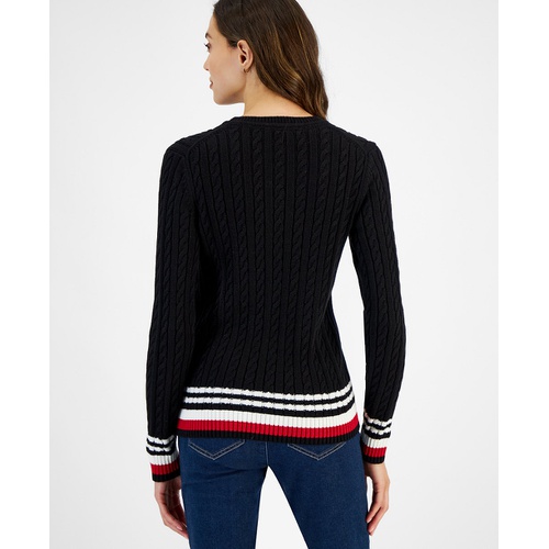 타미힐피거 Womens Cable Knit Crewneck Sweater