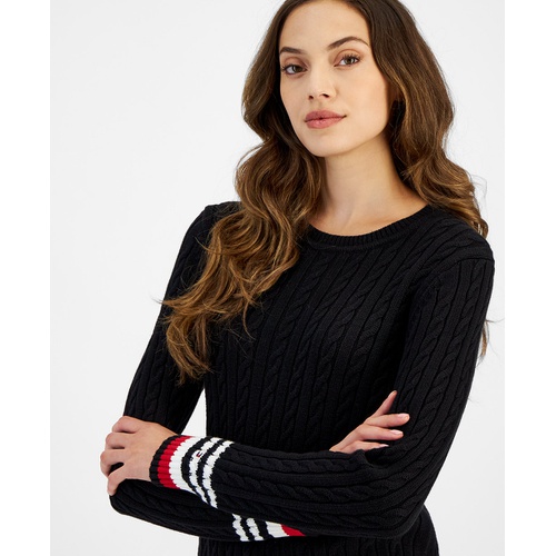 타미힐피거 Womens Cable Knit Crewneck Sweater