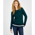 Womens Cable Knit Crewneck Sweater