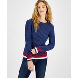 Womens Cable Knit Crewneck Sweater