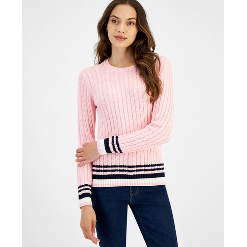 타미힐피거 Womens Cable Knit Crewneck Sweater