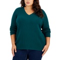 Plus Size Cable Knit V Neck Ivy Sweater