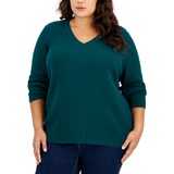 Plus Size Cable Knit V Neck Ivy Sweater